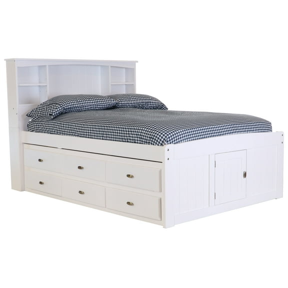Discovery World Furniture Full Bookcase Bed with 12 Drawers in White