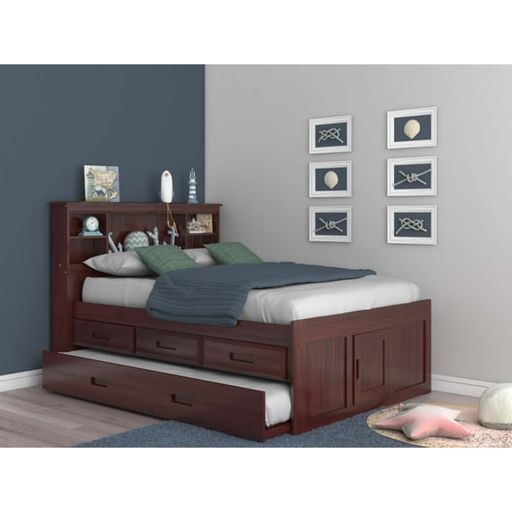 Discovery World Furniture Full Bookcase Bed with 3 Drawers and Trundle in Merlot