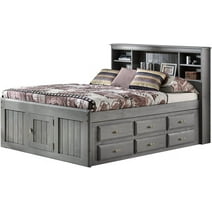 Discovery World Furniture - Full Size Bed Frame with Headboard Bookcase Captain Bed with 6 Drawers, Full Size Bed with Storage, Charcoal