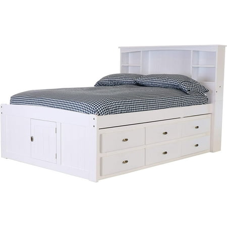 Discovery World Furniture - Full Size Bed Frame with Headboard Bookcase and 12 Drawers, Full Size Bed with Storage, White
