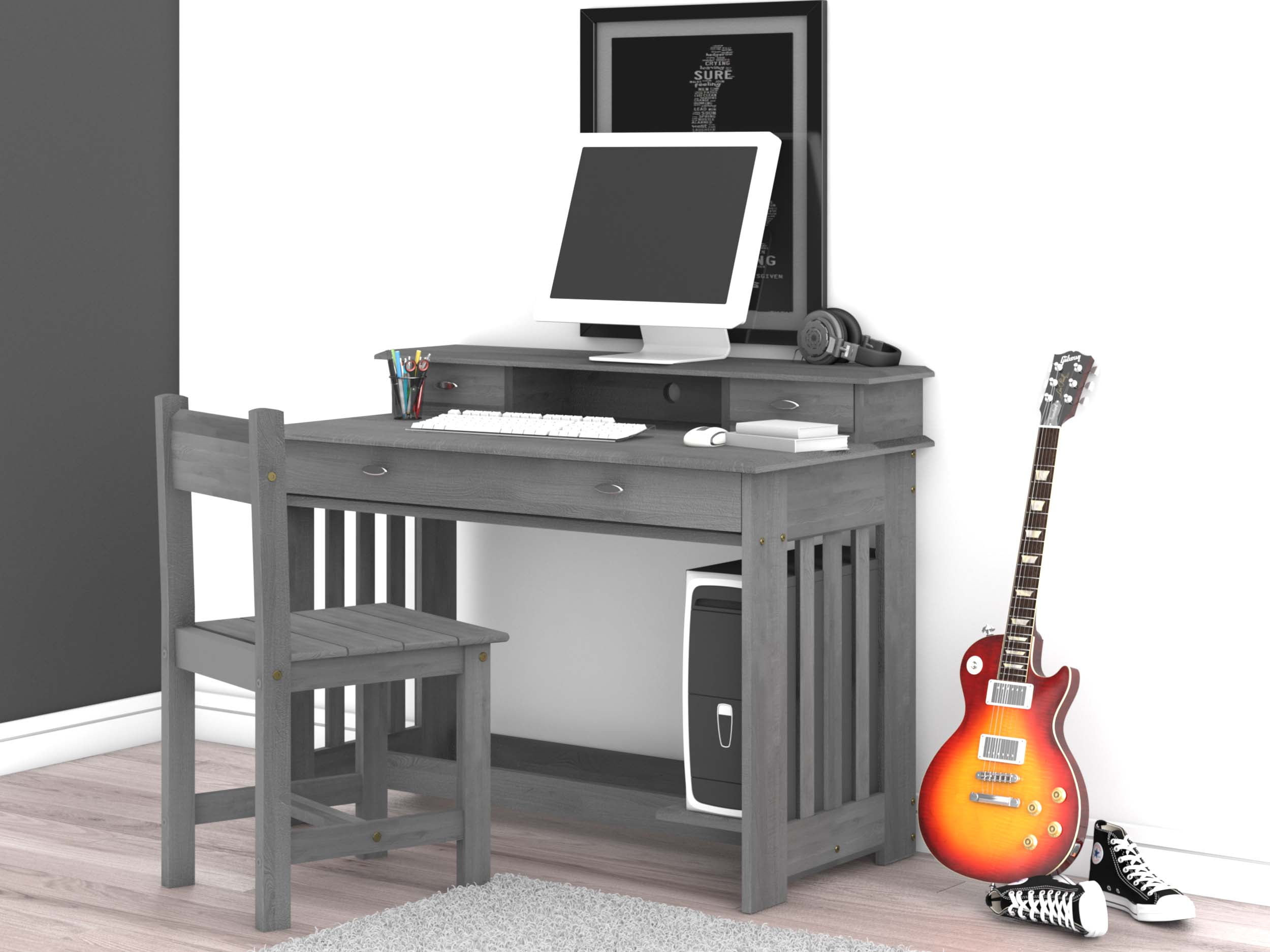 Discovery World Furniture Student Desk Hutch and Chair in Charcoal