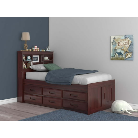 Discovery World Furniture Twin Bookcase Bed with 6 Drawers in Merlot