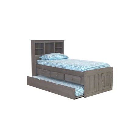 Discovery World Furniture - Twin Size Bed Frame with Headboard Bookcase Captain Bed with 3 Drawers & Twin Trundle, Twin Size Bed with Storage & Twin Trundle, Charcoal