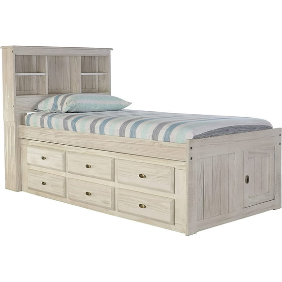 Discovery World Furniture - Twin Size Bed Frame with Headboard Bookcase & 12 Drawers, Twin Size Bed with Storage, Ash