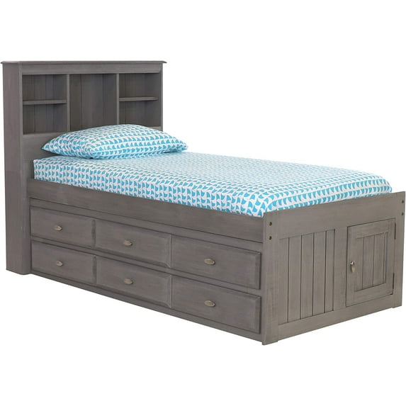 Discovery World Furniture - Twin Size Bed Frame with Headboard Bookcase & 6 Drawers, Twin Size Bed with Storage, Charcoal
