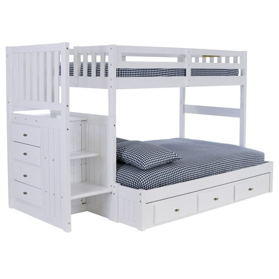 Discovery World Furniture - Twin over Full Size Stairbed Bunk Bed with 3 Drawers, Bunk Bed with Drawers, White