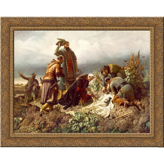 Discovery of the Body of King Louis the Second 24x20 Gold Ornate Wood Framed Canvas Art by Bertalan Szekely