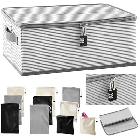 Discreet Lockable Adult Toy Bag Storage Organizer with 9 Pcs Toy Storage Drawstring Organizer for Women and Men 3 Sizes, 15 x 10 x 6.3 Inches Lockable Box Travel Container