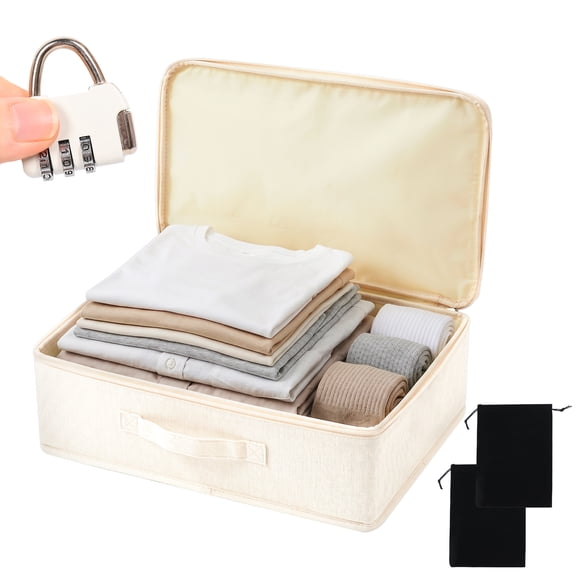 Discreet Lockable Storage Box for Adult Toys, Waterproof Linen Toy Storage Organizer with Handle, Large Capacity for Personal Items (15" x 10" x 6")