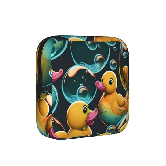 Discreet Privacy Pouch Women Portable Feminine Hygiene Organizer Bag for Pads Tampons Travel Toiletry Makeup Case, Cartoon Rubber Ducks Soap Bubbles Retro