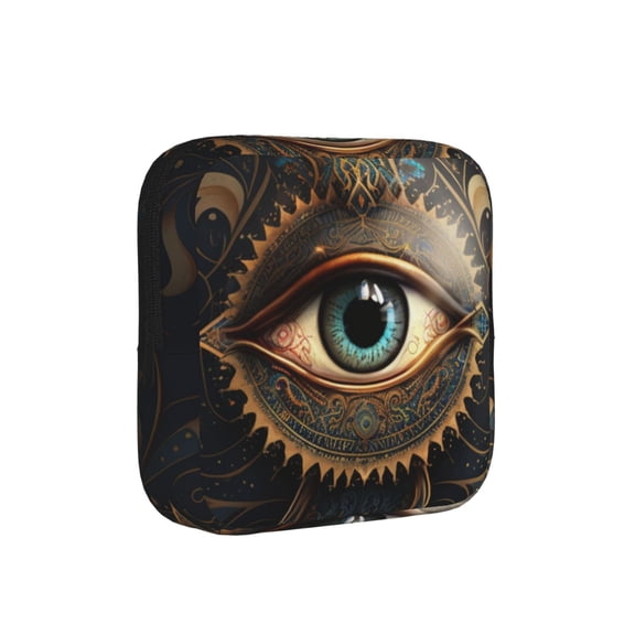 Discreet Privacy Pouch Women Portable Feminine Hygiene Organizer Bag for Pads Tampons Travel Toiletry Makeup Case, Illuminati Fatima Hamsa All Seeing Eye Art