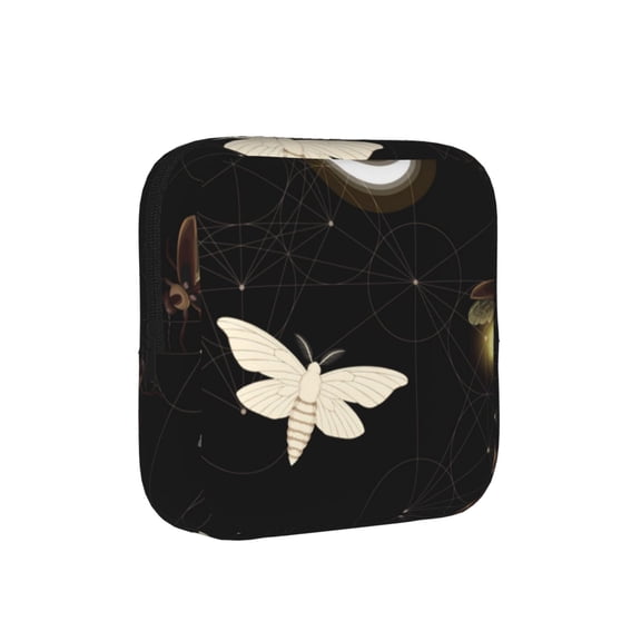 Discreet Privacy Pouch Women Portable Feminine Hygiene Organizer Bag for Pads Tampons Travel Toiletry Makeup Case, Death Head Hawk Moth Fireflies