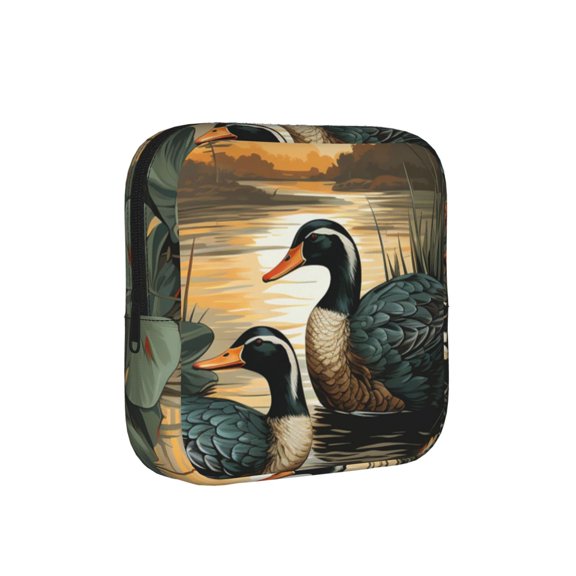 Discreet Privacy Pouch Women Portable Feminine Hygiene Organizer Bag for Pads Tampons Travel Toiletry Makeup Case, Mallards Duck Hunting Art Vintage