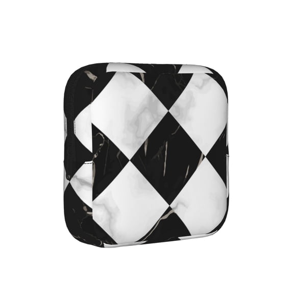 Discreet Privacy Pouch Women Portable Feminine Hygiene Organizer Bag for Pads Tampons Travel Toiletry Makeup Case, Marble Check Diagonal Black White