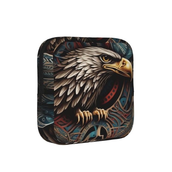 Discreet Privacy Pouch Women Portable Feminine Hygiene Organizer Bag for Pads Tampons Travel Toiletry Makeup Case, Tribal Native Eagle Symbols Black
