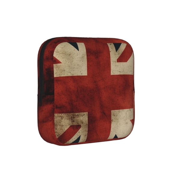 Discreet Privacy Pouch Women Portable Feminine Hygiene Organizer Bag for Pads Tampons Travel Toiletry Makeup Case, Union Jack Flag Vintage UK