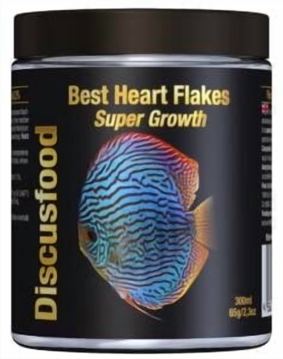 Discusfood Best Heart Flakes Super Growth- Fish Food- 2.3 oz