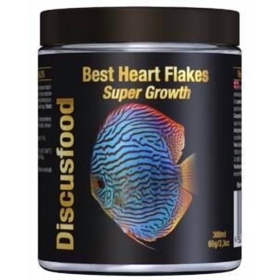Discusfood Best Heart Flakes Super Growth- Fish Food- 2.3 oz