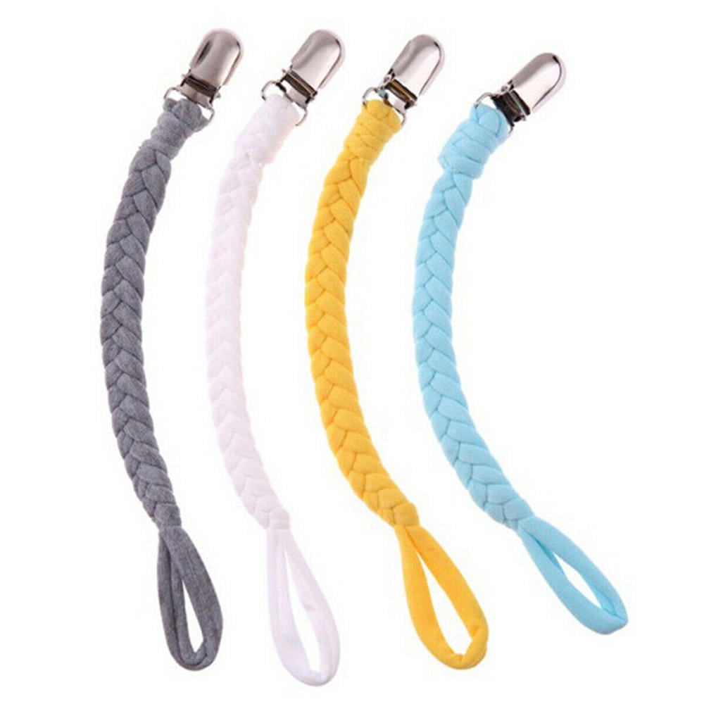Disgod 4x Baby Dummy Clips Boys Girls Teething Soother Pacifier Clip Chain Holder Strap(Blue + Yellow + White + Grey)