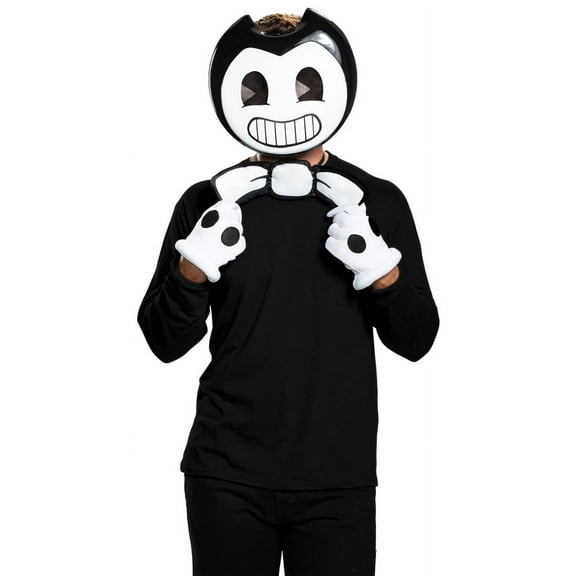 Disguise Bendy Men's Fancy-Dress Costume with ½ Mask, Bowtie, and Gloves for Adults, One Size