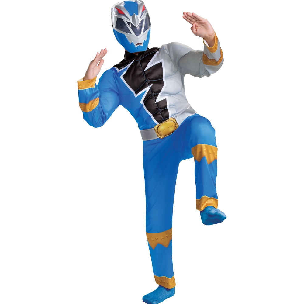 Disguise Blue Power Rangers Dino Fury Muscle Halloween Fancy-Dress Costume for Child, Little Boys M (7-8)