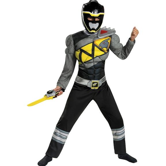 Disguise Boys' Deluxe Power Rangers Dino Charge Black Ranger Muscle Costume - 7-8