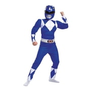 Disguise Boys' Mighty Morphin Blue Power Ranger Muscle Jumpsuit Costume - Size 4-6