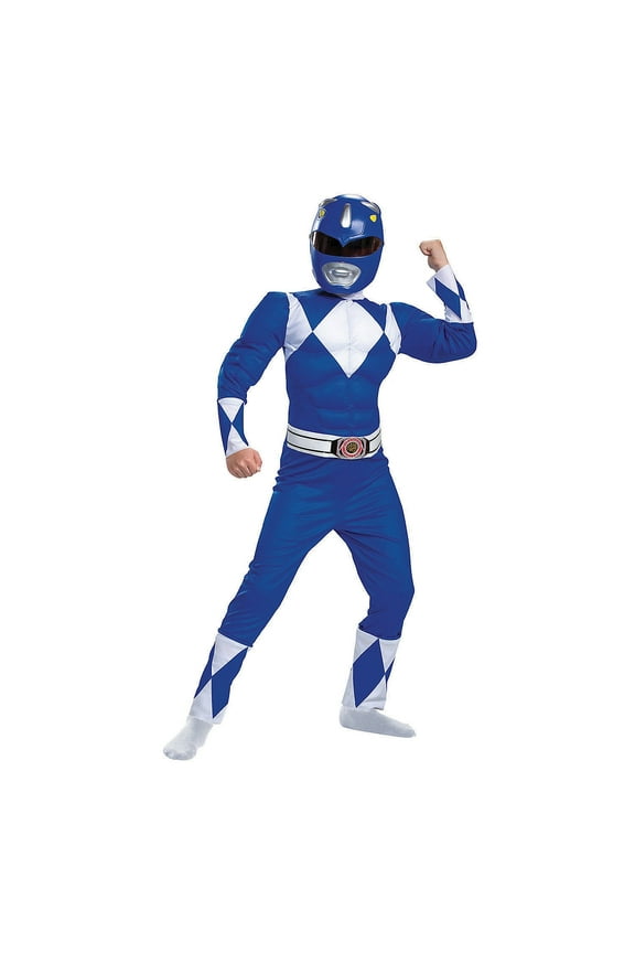 Boys' Mighty Morphin Blue Power Ranger Muscle Jumpsuit Costume - Size 7-8
