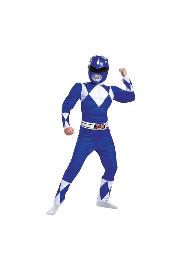 Boys' Mighty Morphin Blue Power Ranger Muscle Jumpsuit Costume - Size 7-8