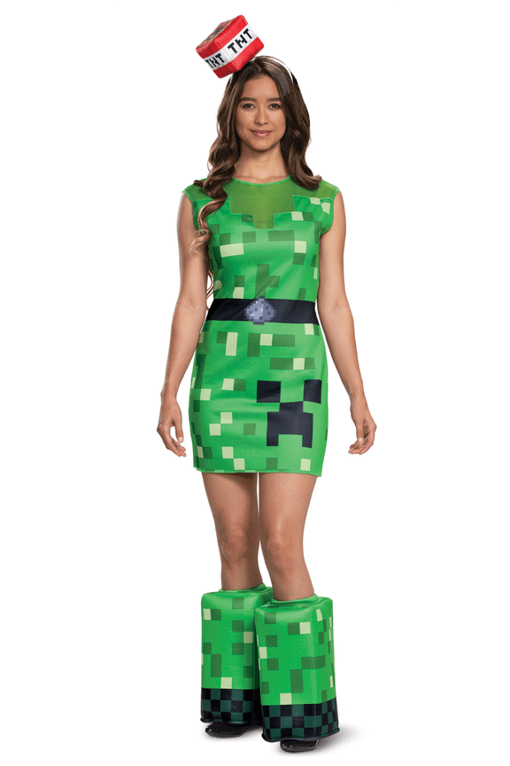 Creeper Costume for Women with Foam Cube Headband, Adult Size