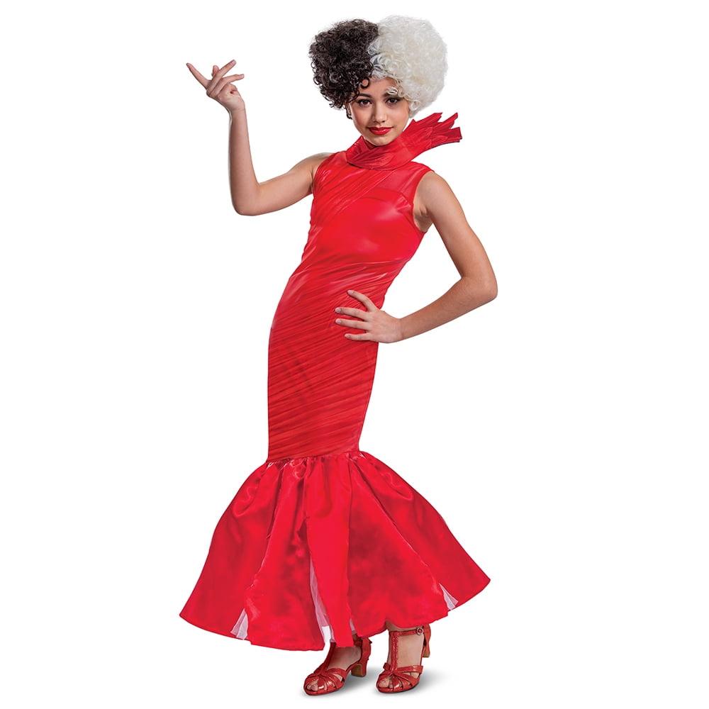 Cruella Red Long Dress Halloween Cosplay Costume Slim Red Dress