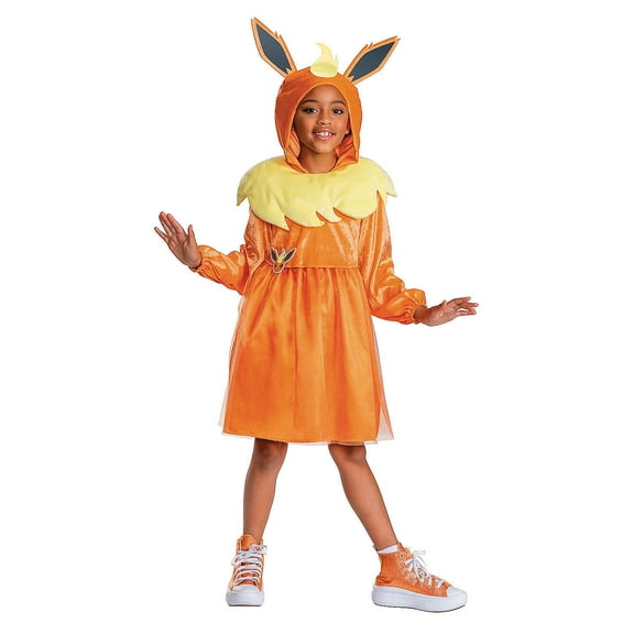 Pok'emon Kids' Flareon Hooded Halloween Costume Dress - Orange 7-8