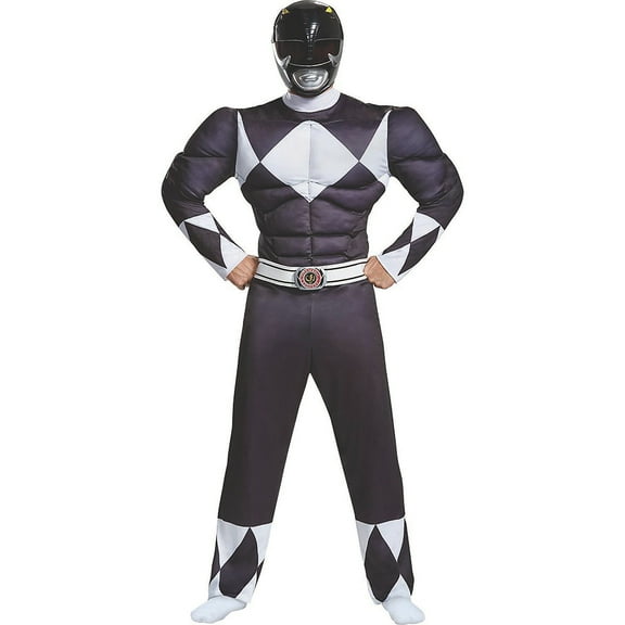 Disguise Mens Power Rangers Classic Black Ranger Muscle Costume - Size Large/X Large