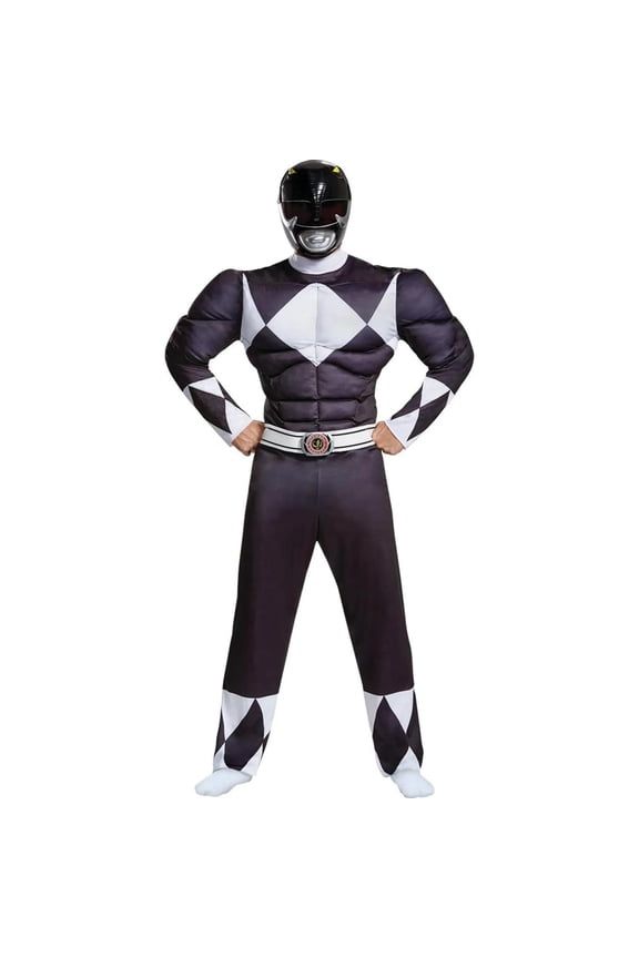 Mens Power Rangers Classic Black Ranger Muscle Costume - Size Large/X Large