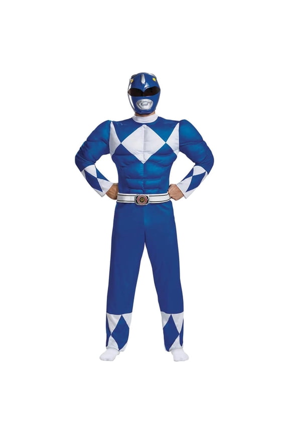 Mens Power Rangers Classic Blue Ranger Muscle Costume - Size Large/X Large