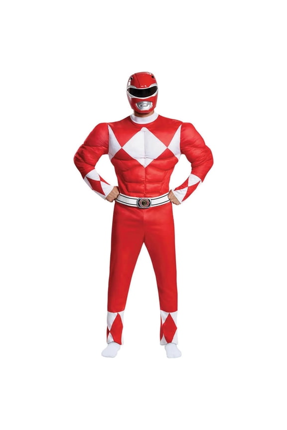 Mens Power Rangers Classic Red Ranger Muscle Costume - Size Large/X Large
