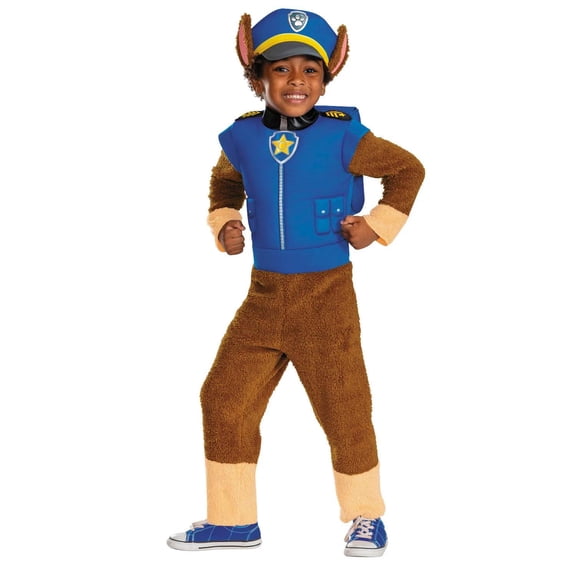 Paw Patrol Chase Toddler Halloween Deluxe Costume Jumpsuit - Brown 3T-4T