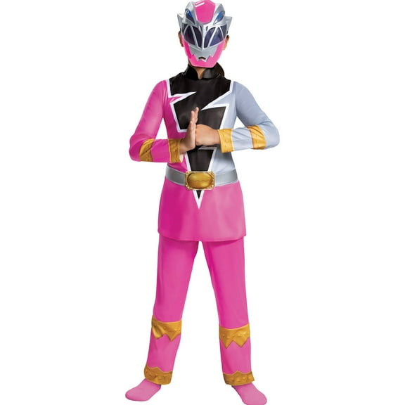 Disguise Pink Power Rangers Dino Fury Muscle Halloween Fancy-Dress Costume for Child, Little Girls M (7-8)