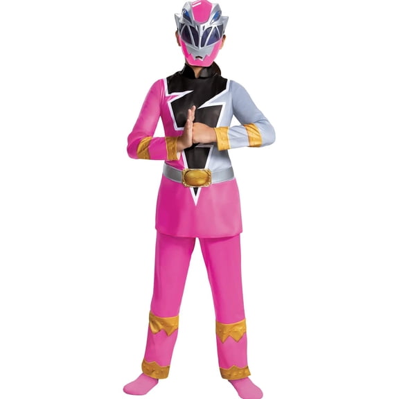 Disguise Pink Power Rangers Dino Fury Muscle Halloween Fancy-Dress Costume for Child, Little Girls M (7-8)