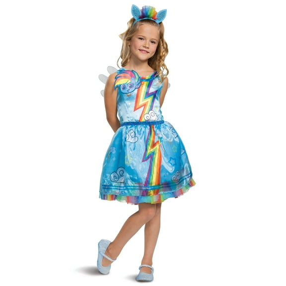 Disguise Rainbow Dash My Little Pony Costume for Girls, Children's Character Dress Outfit, Classic Kids Size Medium (7-8) Blue & Rainbow