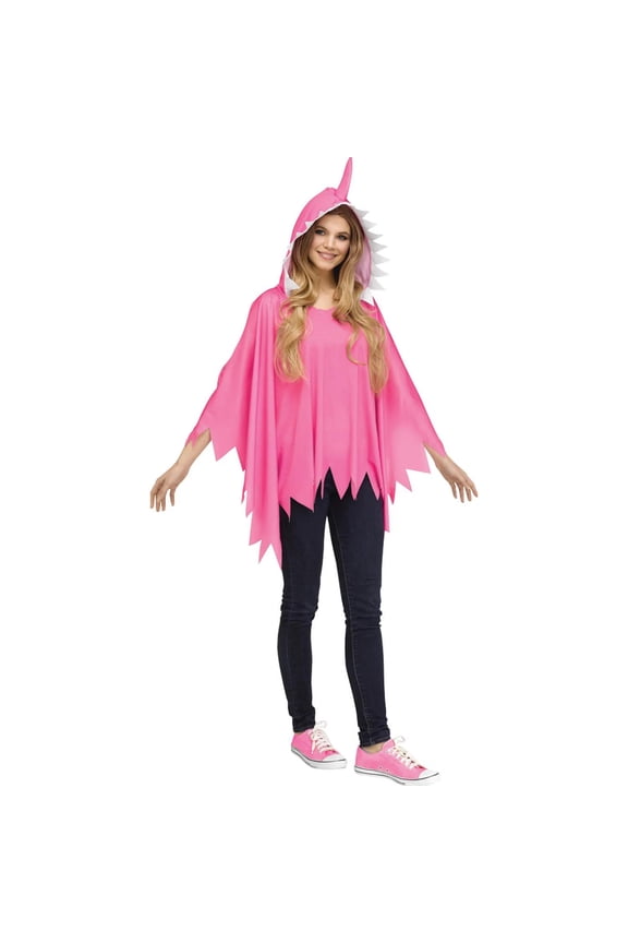 Disguise Shark Poncho Costume for Adults with Hood and Fin for Adults, One Size
