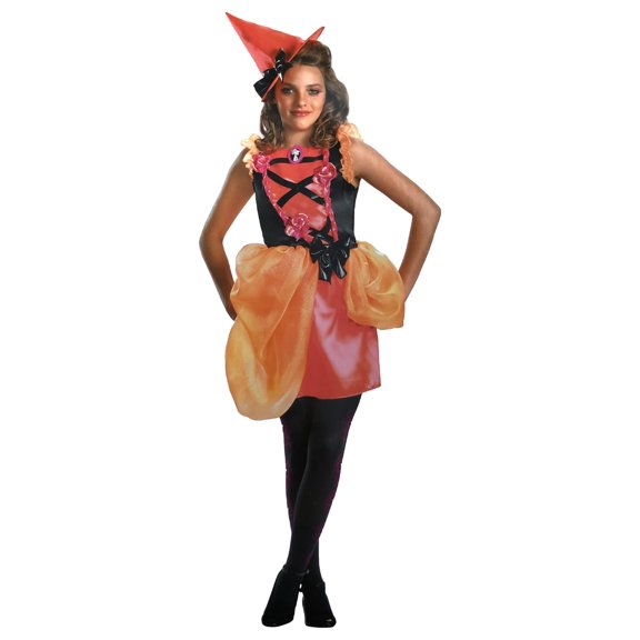 Disguise Womens Orange & Black Runway Witch Costume Mini Dress & Hat M (9-11)