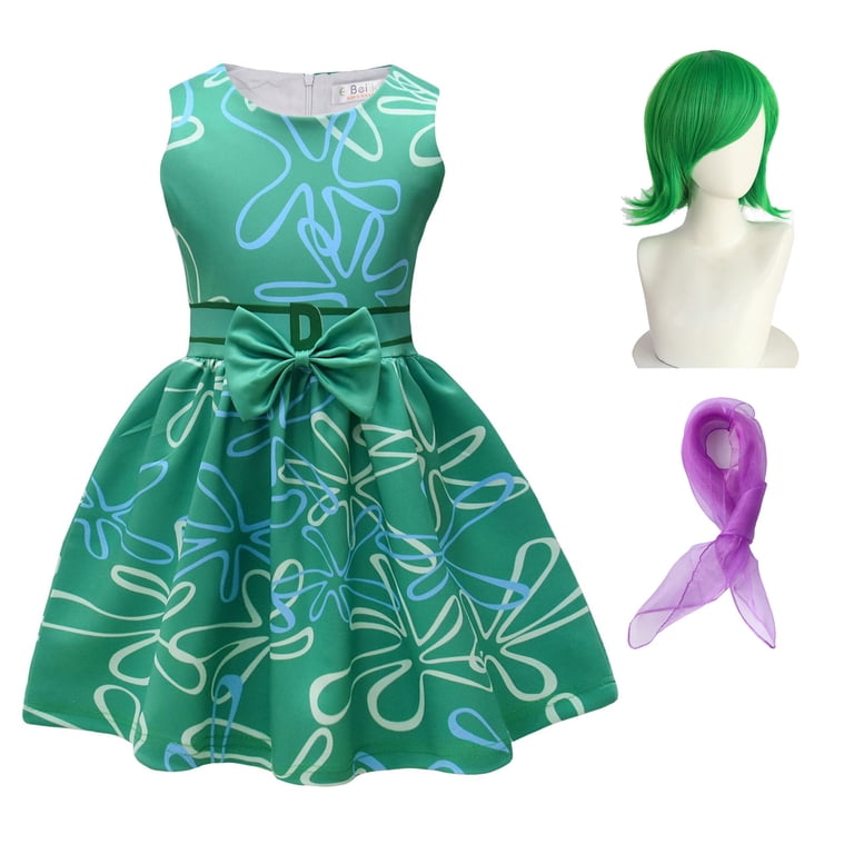 Disgust Costume Dress with Wig for Women Girls, Halloween Birthday Cosplay Dress up