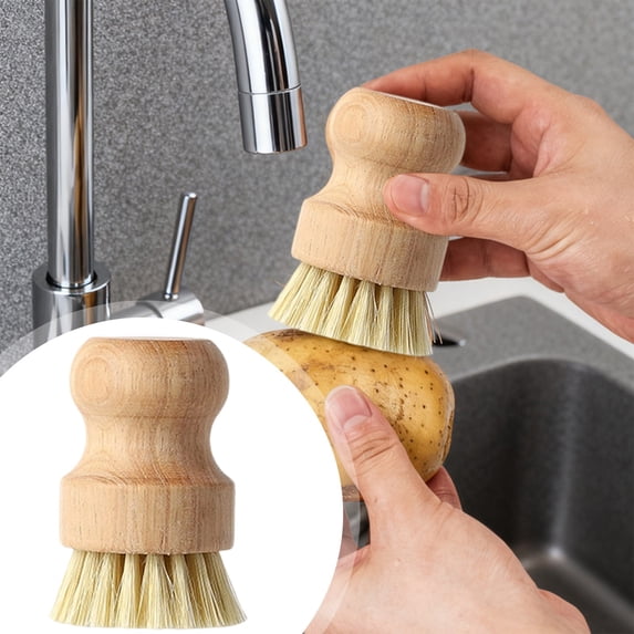 Dish Brush with Holder, Natural Wooden Dish Brush Set with Draining Rack Non-Scratch Durable Eco-Friendly Kitchen Cleaning Tool Eco-Friendly Easy to Clean Dish Brush Yellow 1Pcs