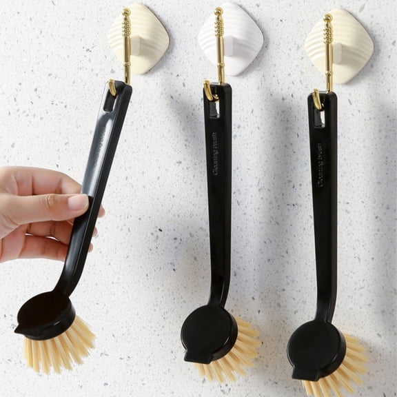 Dish Brush Scouring Pad Set with Bottle Brush, Dish Brush, Palm Scrub Brush and Straw Brush, Dish Scrubber Long Handle for Dish Bottle Cup Skillet Wok Pot Pan Cast Iron
