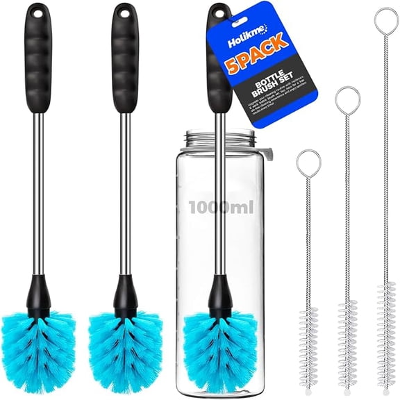 Dish Brush Set 6 Pack with Bottle Brush Pan Brush and 3 Straw Brushes Gray