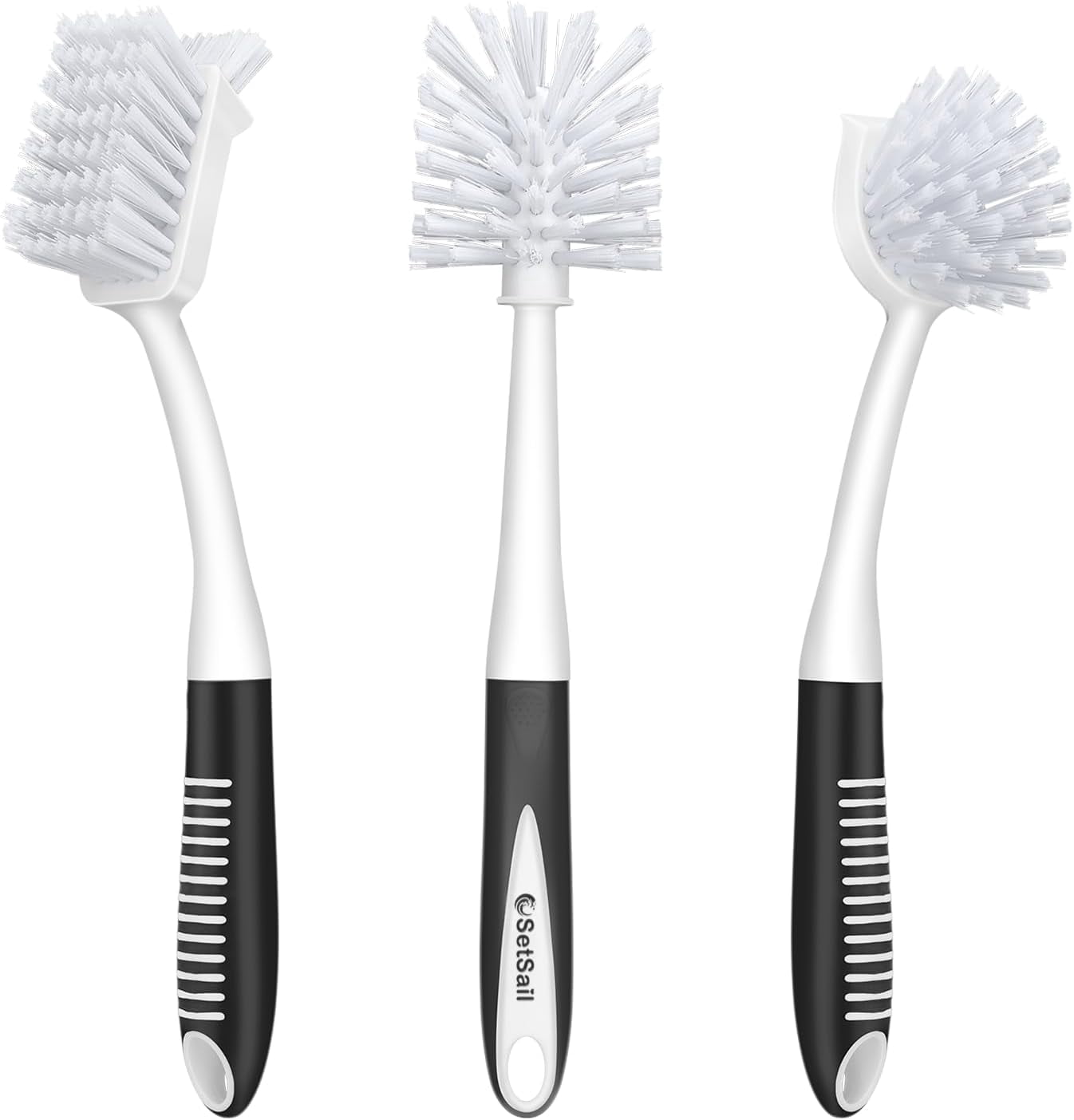 Dish Brush Set of 3 with Bottle Brush, Scrub Long Handle Deep Cleaning Scraper Tip for Kitchen Sink Dishes Cup Pot and Pans Tile Lines,