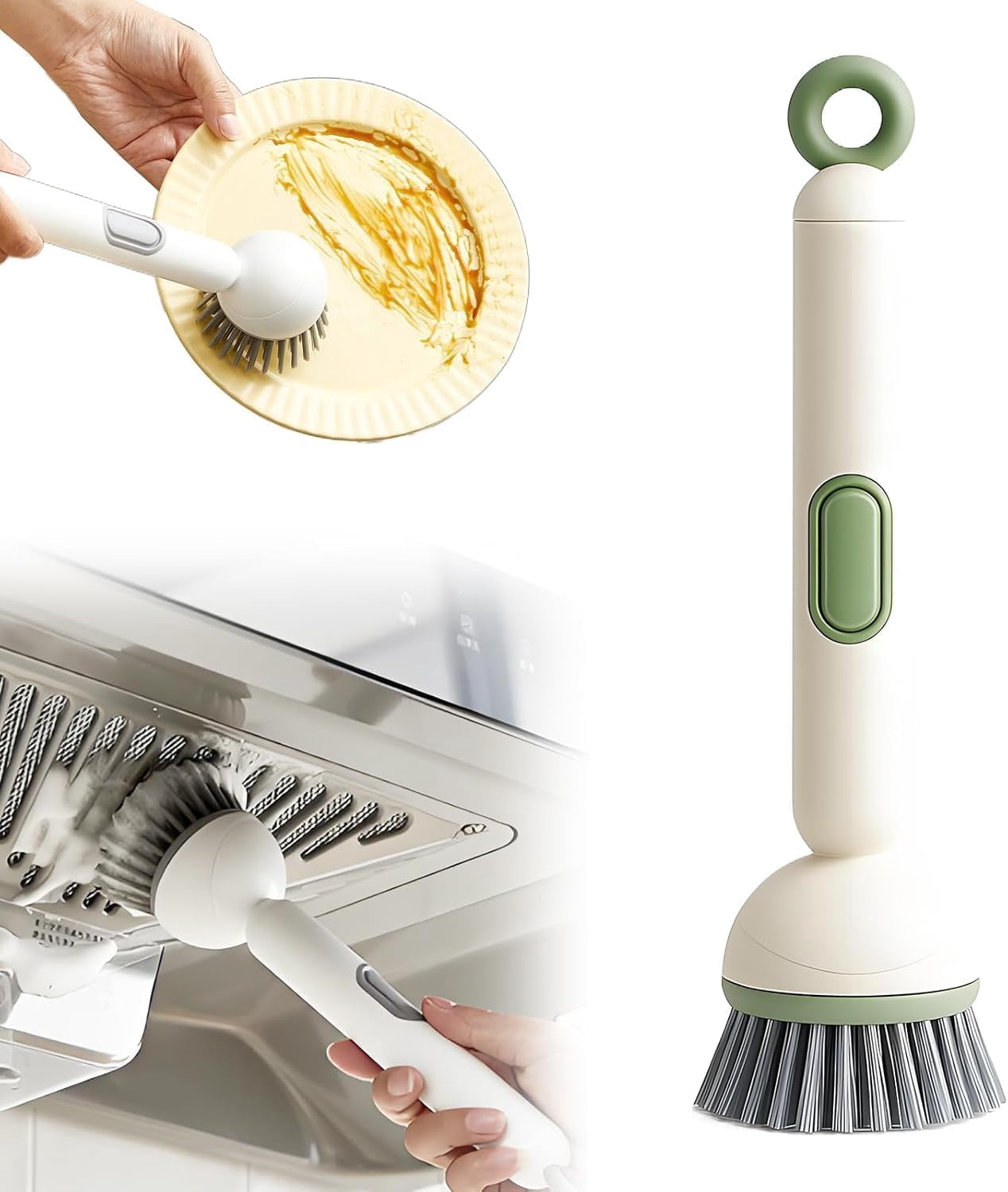 Dish Brush with Soap Dispenser,Adjustable Cleaning Brush with Liquid Dispenser, Brush for Pot Pan Sink Cleaning, Soap Dispensing Dish Brush, Ideal for Kitchen Cleaning (White)
