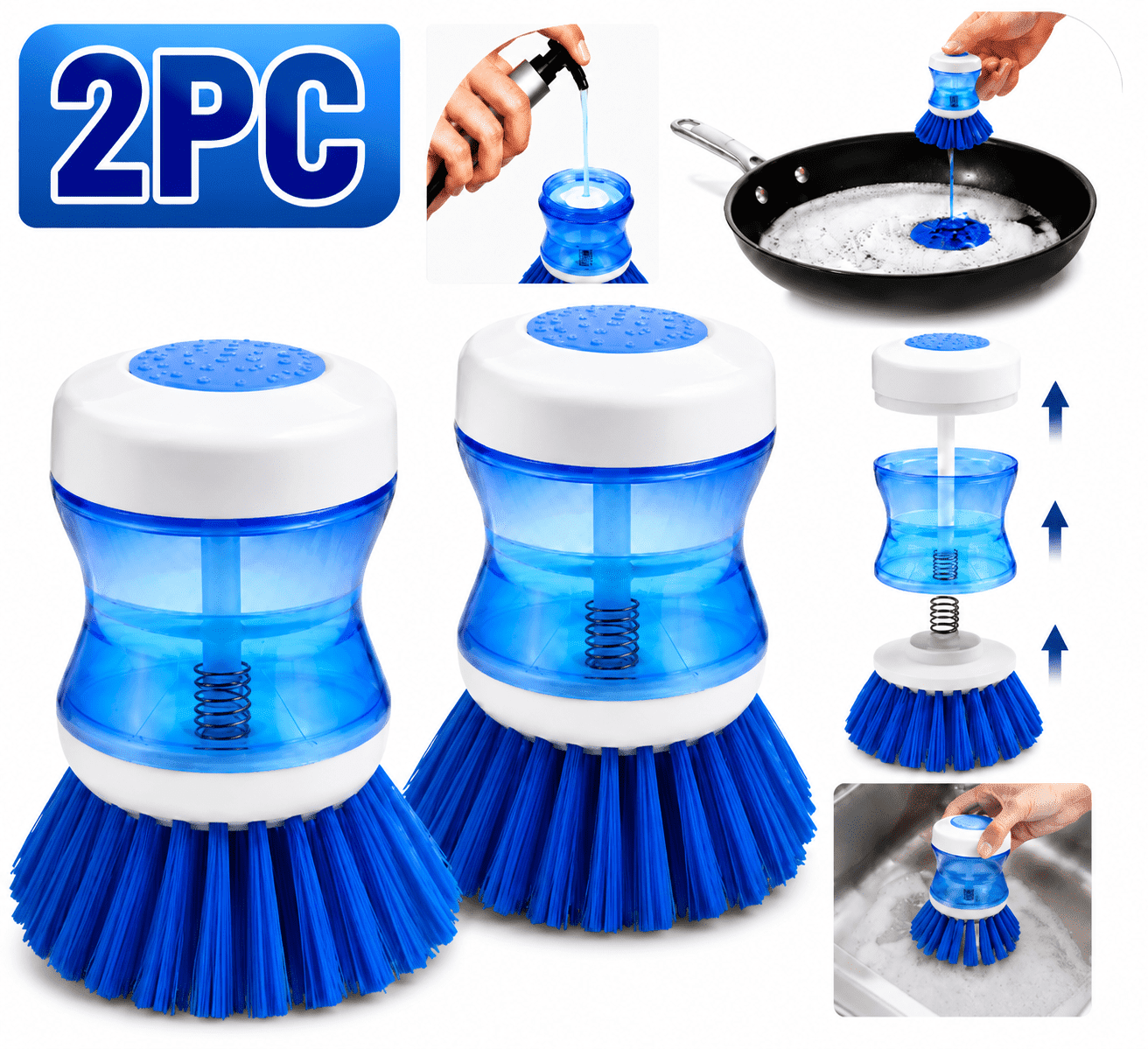 Rongsi Dish Brushes 2pcs Dish Scrubber Household Soap Dispensing Brushes Dish Scrubber Brush Cleaning Scrub Brush for Dishes Dish Scrubber Brush with Soap Dispenser Scrub Brush