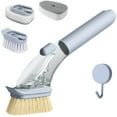thumbnail image 1 of Dish Brush with Handle, Dish Scrubber with Soap Dispenser, Kitchen Scrub Brush for Dishes Pots Pans Sink Cleaning, 4 Replaceable Brush Heads (Green), 1 of 9